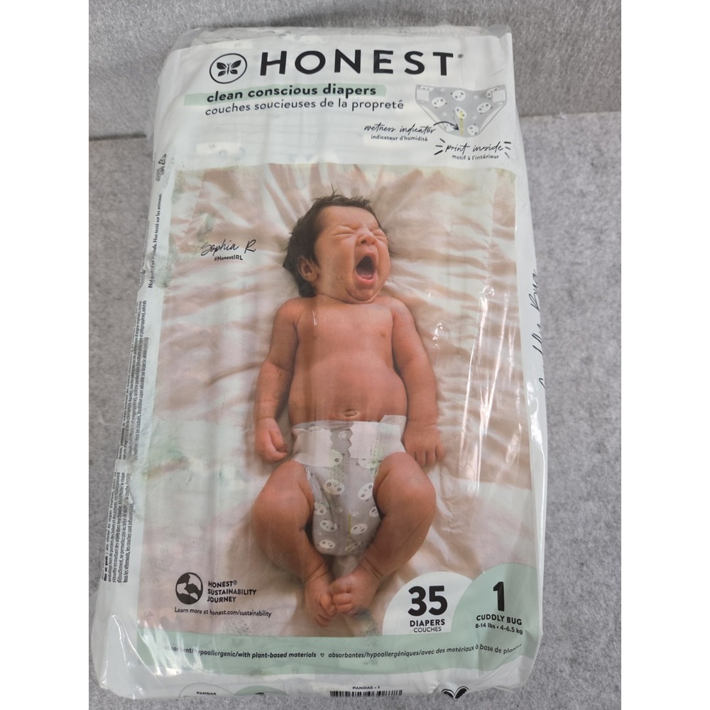 Honest Company Clean Conscious Diapers Size 1 8-14 Pounds Cuddly Bug 35 Pack NEW